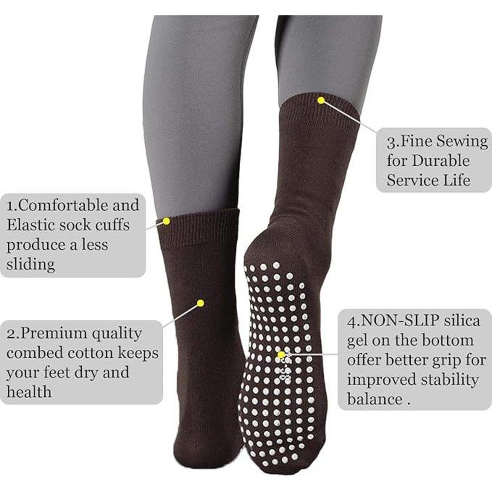 Flydo 2 Pack Womens Pilates Grippy Socks with Grips Yoga Non Slip Long Socks fo - Picture 6 of 6